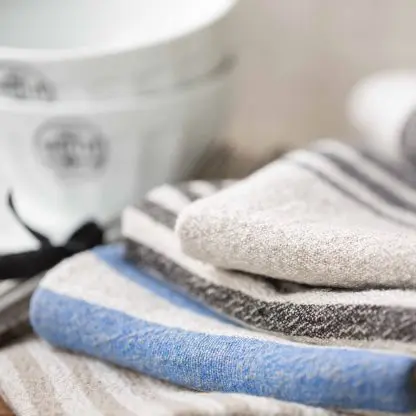 Blue Striped Kitchen Towels | Pure Eco Linen Canvas - Image 4