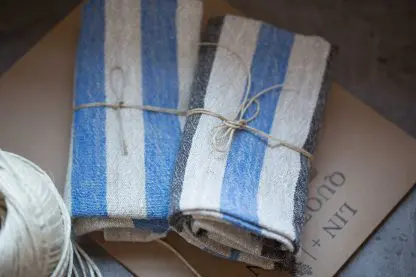 Blue Striped Kitchen Towels | Pure Eco Linen Canvas - Image 3