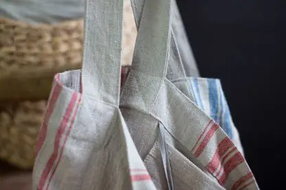 Tote Bag | Pure Eco Linen | Natural with Stripes - Image 5