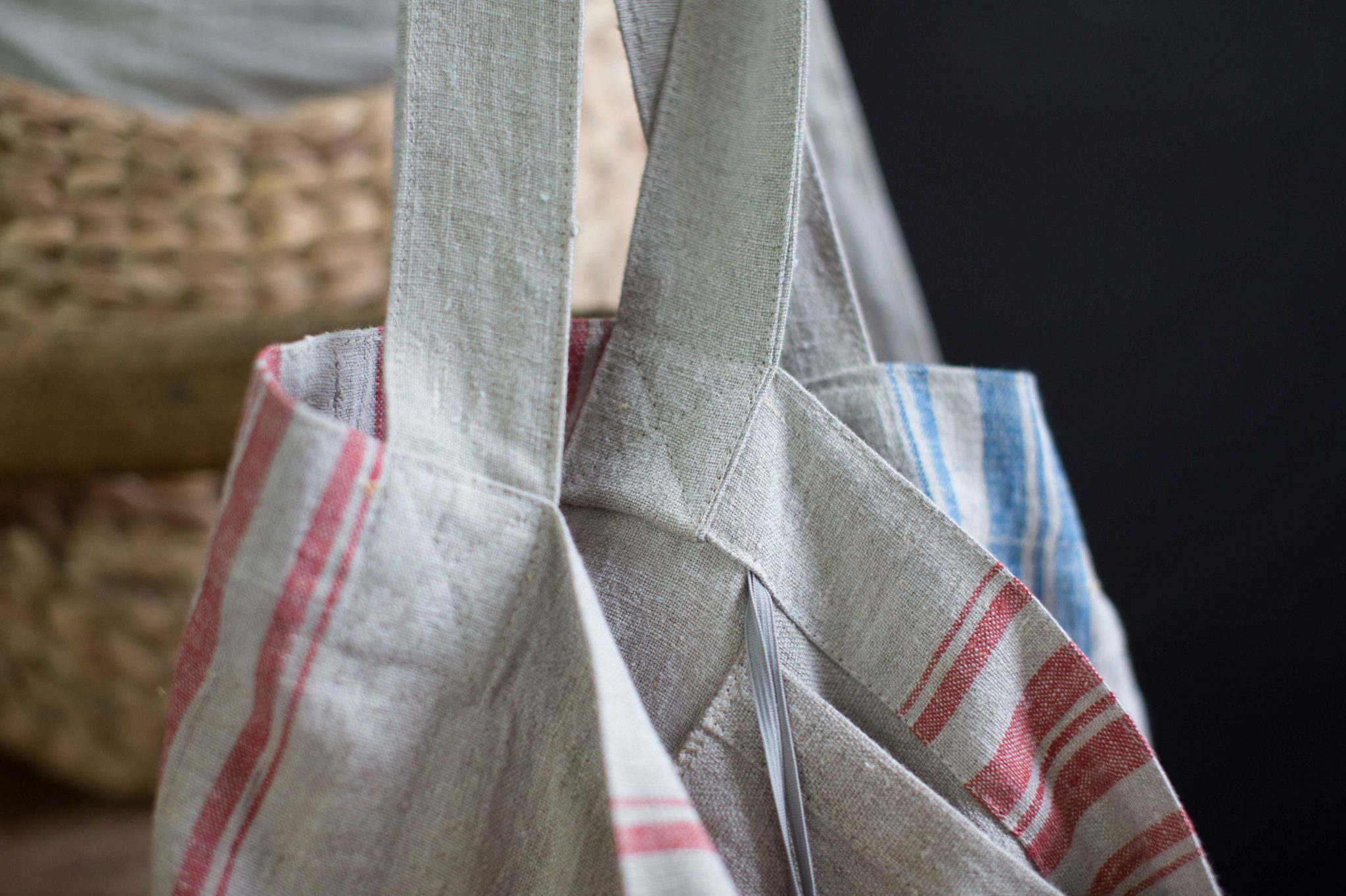 Tote Bag | Pure Eco Linen | Natural with Stripes