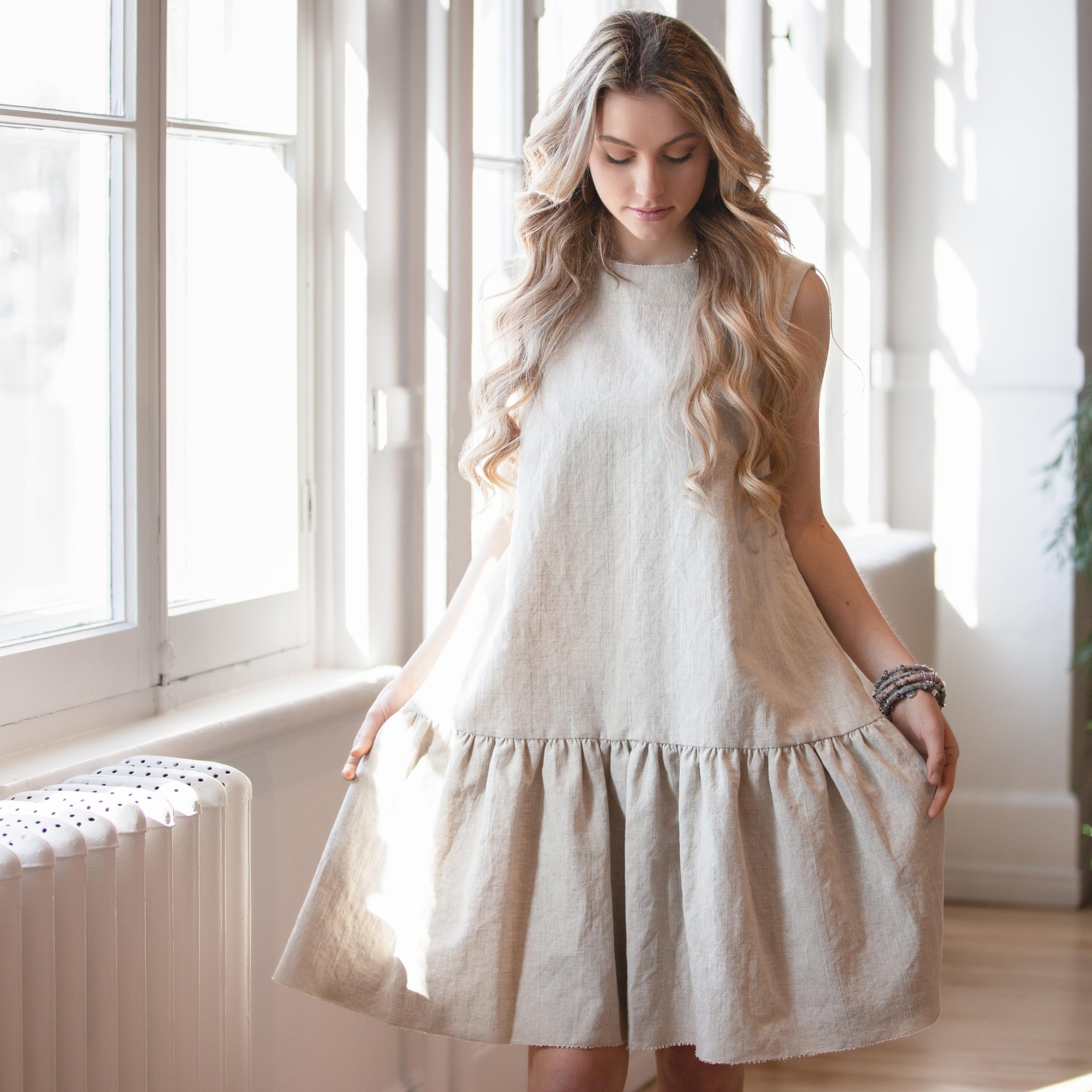 Aude Trapeze Dress  Linen and Cotton 